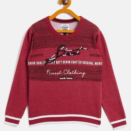 RVK Full Sleeves Placement Street Text Embroidered Cotton Pullover Sweater - Red-picture-33