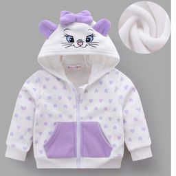 Kookie Kids Full Sleeves Hooded Sweatjacket With Kitty Applique - Purple-image-53