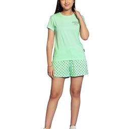 Lil Tomatoes Half Sleeves Text & Polka Dot Printed Cotton Jersey Knit Night Suit - Light Green-image-75