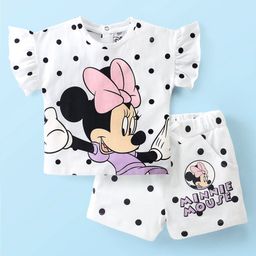Babyhug Disney Single Jersey Knit  Half Sleeves Top and Shorts with Minnie Mouse Print - White-picture-25