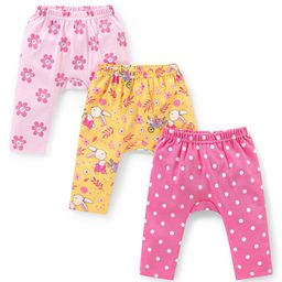 Babyhug Interlock Full Length Diaper Leggings Floral & Polka Dots Print Pack of 3 - Multicolour-image-13