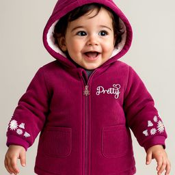Babyoye Full Sleeves Solid Dyed Hoodies With Floral Embroidery - Pink-image-51