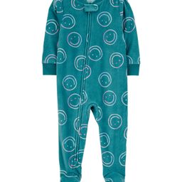 Carter's Knit Full Sleeves Sleep Suit With Smiley Print - Teal Blue-image-20