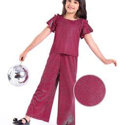 Hola Bonita Layered Sleeves Glitter Top & Pant with Frill Detailing - Purple-image-90