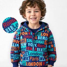 Babyhug Cotton Knit Full Sleeves Hooded Sweatshirt with Text Print & Kangaroo Pockets - Blue-image-28