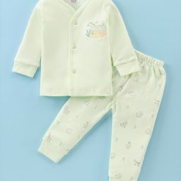 Simply Interlock Knit Full Sleeves Front Open Night Suit with Zebra Print - Mint-image-30