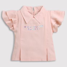 Tiny Girl  Frill Sleeves Text Foil Printed  Top - Peach-picture-44