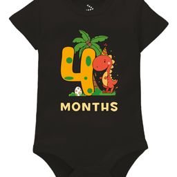 Zeezeezoo 100% Cotton Half Sleeves Birthday 4th Month Baby Dinosaur Printed Onesie - Black-image-59