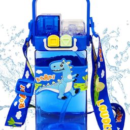 Bunie Dinosaur Theme Water Bottle with Dual Cap, Straw, Strap & Carry Handle - Blue-picture-13