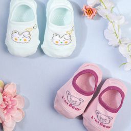 KIDLINGSS Pack Of 2 Cartoon Printed Loafer Socks - Pink & Sea Green-image-85