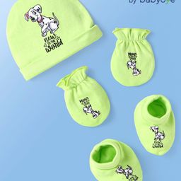 Babyoye Disney Boys Caps Mittens & Booties Set with 101 Dalmatians Graphic Neon Green- Diameter 10 cm-image-30