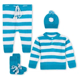 Windrop Solutions Full Sleeves Striped Crocheted Coordinating Sweater Set - Blue-picture-5