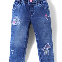 Olio Kids Full Length Washed Denim Jeans with Patch Detailing - Light Blue-picture-11