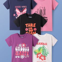 Pine Kids Cotton Knit Half Sleeves T-Shirts with Text Print Pack of 5 - Multicolor-picture-7