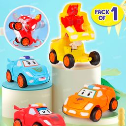Fiddlerz Transforming Pull Back Robot Cars for Kids with Flip Open Action Mini Cartoon Vehicles Durable Toy Cars Educational Playset Interactive Gift for Boys and Girls- Assorted (Pack of 1)-image-20