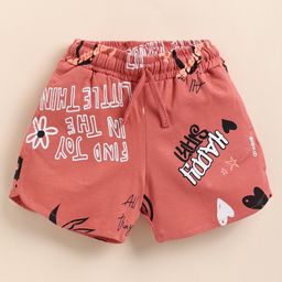 Biskid Cotton Find Joy Text Printed Shorts - Peach-image-43