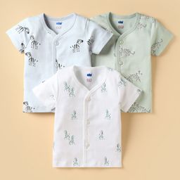Simply Interlock Knit Front Open Half Sleeves Vests With Animal Print Pack Of 3 - White Grey & Light Green-picture-20