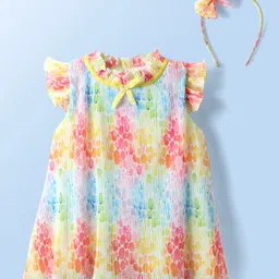 ToffyHouse Woven Frill Sleeves Printed Frock With Headband - Multicolor-picture-18