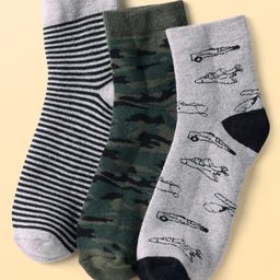 Pine Kids Knit Ankle Length Silvadur Antimicrobial Socks with Stripes & Airplane Design Pack of 3 - Color May Vary-image-3