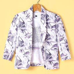 Radutu Full Sleeves Abstract Printed Blazer With Tee Set - Purple & White-image-84