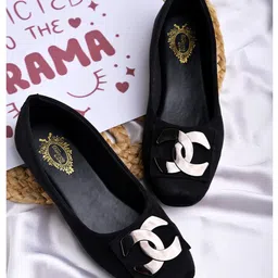 Shoetopia Metal Applique Detailed Ballerinas - Black-picture-2