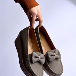 Shoetopia Bow Applique Detailed Slip On Loafers - Grey-image-33