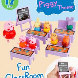 Fiddlerz Peppa Pig Classroom Playset for Kids with Mini Desks Chairs Blackboard and 8 Cute Character Figures Educational Role Play Toy Set for Boys and Girls-5