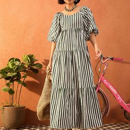 Pink Paprika by SASSAFRAS Women Striped Sweetheart Neck Cotton Fit and Flare Maxi Dress-picture-17
