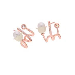 Brado Jewellery Rose Gold Plated Artificial Stones Studded Contemporary Shaped Studs image 5