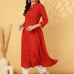 GULMOHAR JAIPUR Mandarin Collar A-Line Kurta image 3