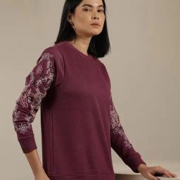 SALT Attire Wine Vinia Embroidered Sleeve Sweatshirt-image-52