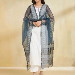 Fabindia Blue Regular Fit Printed Dupatta-picture-25