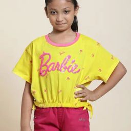 Kidsville Barbie Embellished Lime Yellow T-Shirt For Girls-image-63