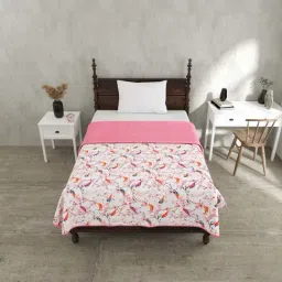JaipurFabric Pink Mulmul Cotton 180 TC Parakeets Reversible Single Bed Dohar-image-49