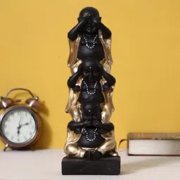 eCraftIndia Set of 3 Golden Laughing Buddha Standing on each other Decorative Showpiece-image-4