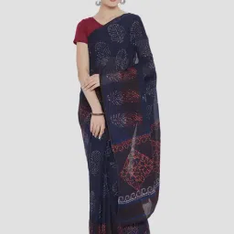 Kalakari India Blue Cotton Printed Saree With Unstitched Blouse-image-42