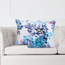 SWAYAM Set of 2 Printed 160 TC Pure Cotton White,Blue Geometric Cushion Cover-22