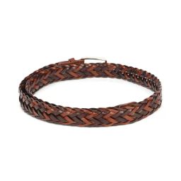 Louis Philippe Brown Leather Woven Casual Belt for Men-image-75
