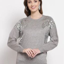 Mafadeny Grey Embellished Round Neck Sweater-image-68