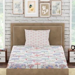 Petal Home Acadia Floral White 300 TC Cotton Single Bed Sheet with 1 Pillow Cover-image-89