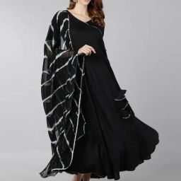 Kipek Black Anarkali Kurta With Dupatta-image-2