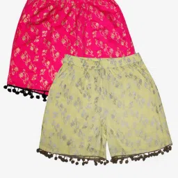 Kiddopanti Kids Pink & Lime Yellow Printed Shorts (Pack Of 2)-image-72