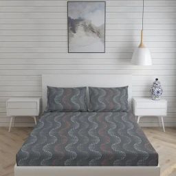 Layers Bologna Abstract Grey 146 TC Cotton King Bed Sheet with 2 Pillow Covers-image-35
