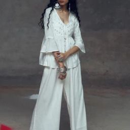 Gulaal White Urvashi Kshema Top with Pant-image-3