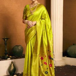 Satrani Green Silk Woven Saree With Unstitched Blouse-image-100