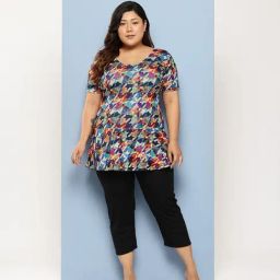 Aarika Multi-Color Nylon Printed Short Sleeves Swimsuit With Cap-6
