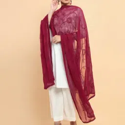 Soch Maroon Cotton Embroidered Dupatta-image-30