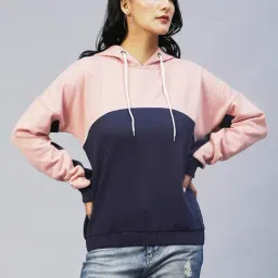 Rigo Peach & Blue Fleece Color-Block Hoodie-picture-1