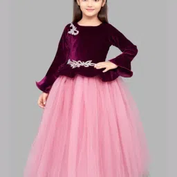 Pink Chick Kids Burgundy & Pink Solid  Full Sleeves Gown-image-75