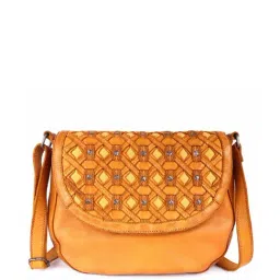 KOMPANERO Valentina Mustard Leather Textured Sling Handbag-10
